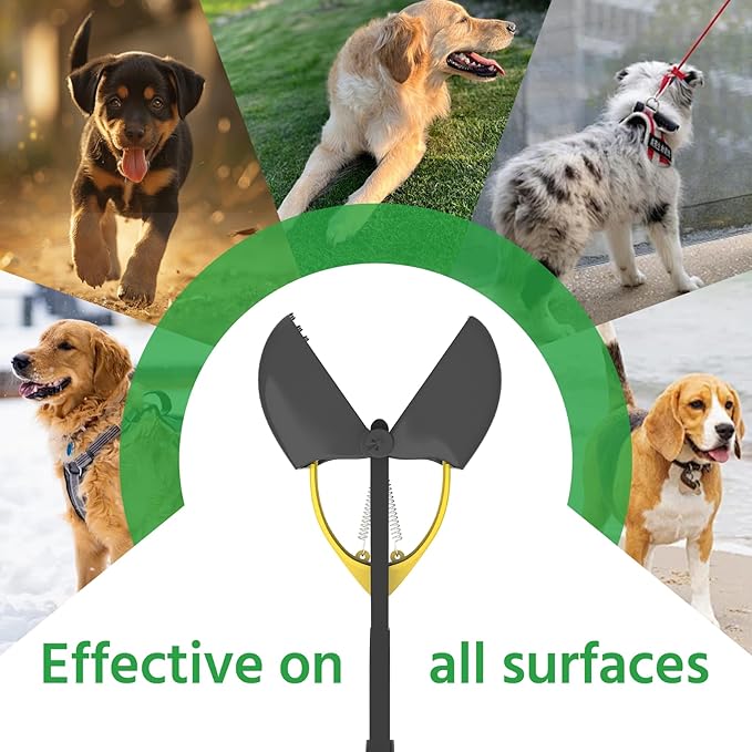 28" Heavy Duty Dog Pooper Scooper for Large Dogs, Extra Long Handle Foldable Poop Pick Up Tool with Durable Spring, Great for Yard, Lawns, Grass, Dirt, Gravel-PurrikoPets