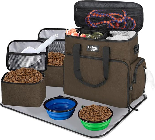 Dog Travel Bag Airline Approved–Pet Travel Tote with Collapsible Bowls,Food Containers & Feeding Mat–Multi-Pocket Organizer for Dogs & Cats, Durable & Water-Resistant for Hiking,Trips,Outdoors-PurrikoPets