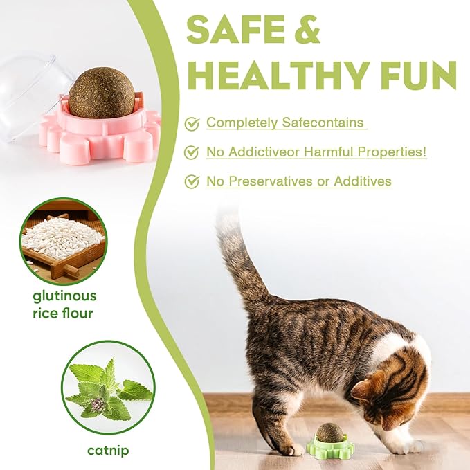 360° Catnip for Cats Wall Catnip Rollerball Licking Ball Cat Nips Mint Magic Cat Stick on Wall Crack Balls Lickable Play Chew Teeth Cleaning Pet Chew Indoor Outdoor-PurrikoPets