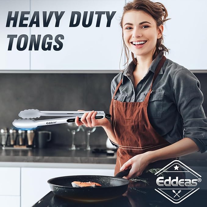 4 Pack Tongs For Cooking, Heat Resistant 600 Degrees 9",12" Stainless Steel Locking Metal Tong & 9",12" Kitchen Tongs with Silicone Tips, Non-Slip Food Silicone Tong, Heavy Duty, Non-Stick-PurrikoPets