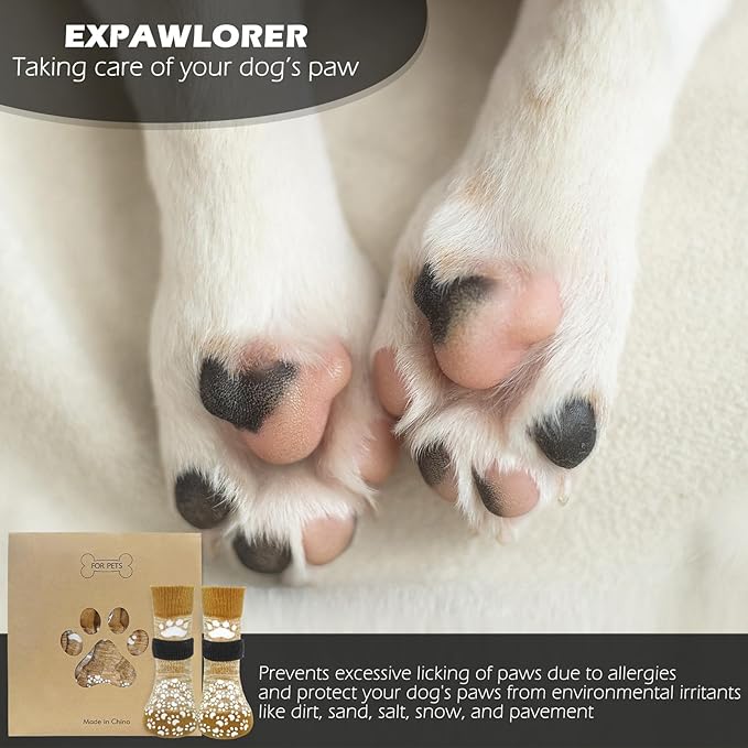 EXPAWLORER Anti Slip Dog Socks to Prevent Licking Paws, Dog Shoes for Hot Pavement, Dog Booties for Small Medium Large Senior Dogs, Traction Control Boots & Paw Protectors for Hardwood Floors-PurrikoPets