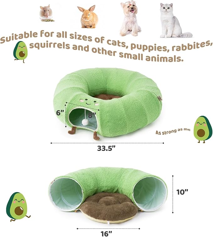 EHEYCIGA Cat Tunnel Bed for Indoor Cats, Cute Cat Donut Toy Tunnel for Small Large Cats with Washable Circle Cushion, Peekaboo Pet Cave Play Tunnel for Kitten, Puppy, Rabbit-PurrikoPets