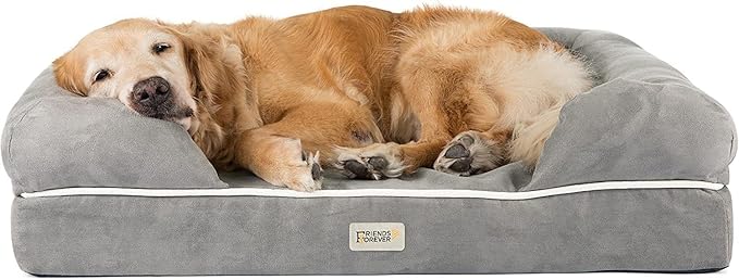 Friends Forever X-Large Dog Bed, Orthopedic Dog Sofa Memory Foam Mattress, Calming Dog Couch Bed, Wall Rim Pillow, Water Resistant Liner, Washable Cover, Non-Slip Bottom, Chester, X-Large Grey-PurrikoPets