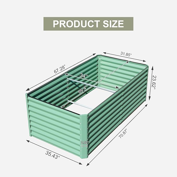 Domi Raised Garden Beds Outdoor, 6x3x2ft Thickening Tall Metal Rectangular Deep Root Box Planter for Vegetables, Flowers, Herbs, and Succulents 2" Deep w/ 256 Gallon Capacity - Green-PurrikoPets