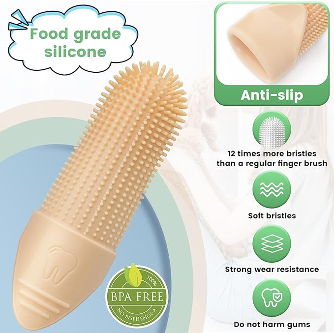 4 Pack Dog Toothbrush, 360° Cleaning Finger Brush for Dogs Teeth, Food Grade Silicone Pet Brush Fits Most Fingers, Puppy Toothbrush for Dogs & Cats Dental Care-PurrikoPets