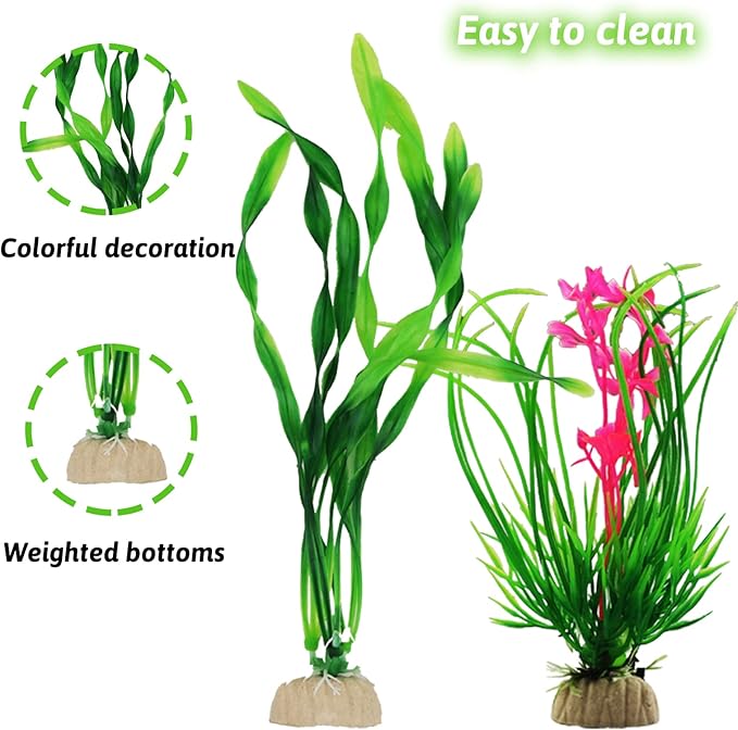 Fish Tank Accessories Aquarium Decorations Rock Plants, 20pcs Green Fish Tank Decorations Plants and Cave Rock Decoration Decor Set, Fish Tank Decor, Aquarium Decor Plastic Plants-PurrikoPets