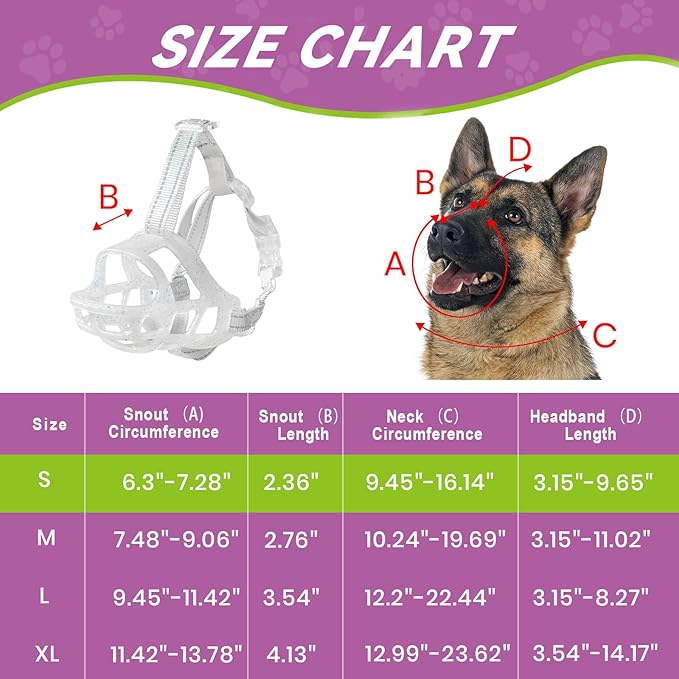 Glow-in-The-Dark Dog Muzzle, Basket Muzzle for Small Medium Large Dogs,Anti-Biting Chewing, Lightweight Cage Design,Allows Drinking & Panting,for Grooming & Training Size S-PurrikoPets