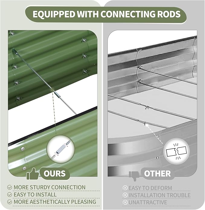 Galvanized Raised Garden Bed - 4x2x1.4FT Metal Planter Boxes Outdoor | Oval Steel Raised Bed Kit for Gardening with Protective Tape, Gloves for Vegetables, Flower, Herb (Green)-PurrikoPets