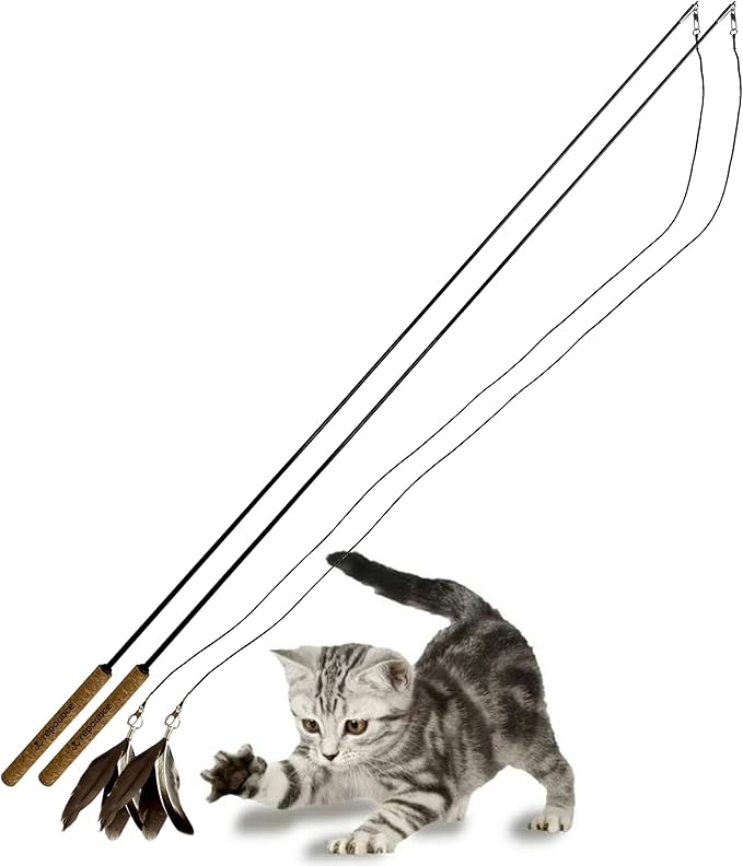 Forever Stick 2 Pack - The Unbreakable Cat Toy Wand, Extra Long Durable Interactive Cat Toy for Indoor Cats, Feather Kitten Toys for Bored Indoor Adult Cats, Bird Teaser Cat Accessories-PurrikoPets