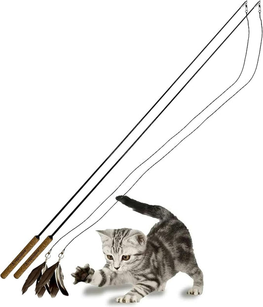 Forever Stick 2 Pack - The Unbreakable Cat Toy Wand, Extra Long Durable Interactive Cat Toy for Indoor Cats, Feather Kitten Toys for Bored Indoor Adult Cats, Bird Teaser Cat Accessories-PurrikoPets