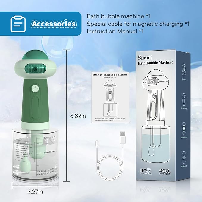 Electric Dog Shampoo Dispenser,IPX7 Cat Shampoo Sprayer,Pet Bath Supplies Automatic Foaming Shampoo Dispenser for Dog Deep Cleaing,Kitchen Sink，Bathroom Green-PurrikoPets