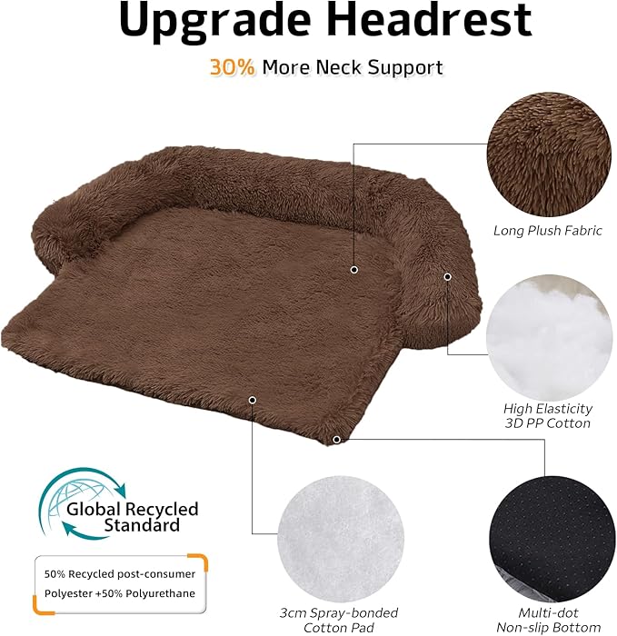 GGIB Calming Dog Bed Fluffy Plush Dog Mat for Furniture Protector with Removable Washable Cover for Large Medium Small Dogs and Cats (Large, Coffee)-PurrikoPets