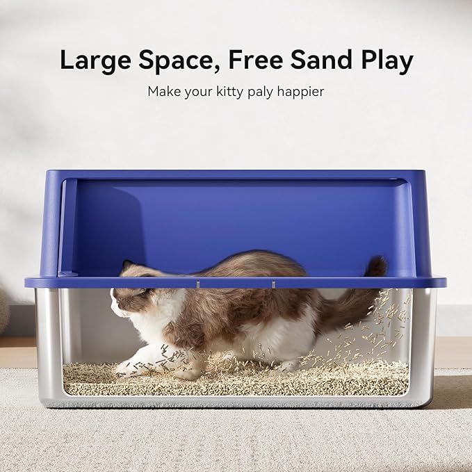 28" Extra Large Stainless Steel Cat Litter Boxes with Lid Metal Cat Litterbox Pan for Big Cats and Multiple Cats, Anti-Leakage, Easy Cleaning, Include Scoop-PurrikoPets