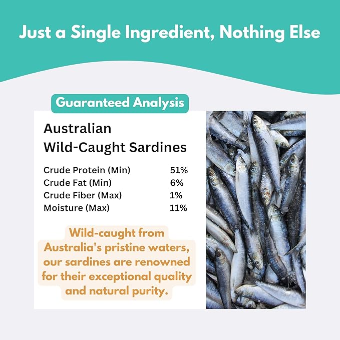 ALFIE'S TREATOS Sardines for Dogs & Cats (10.6 oz, 4x2.65 oz), Bulk Bundle, Air-Dried Fish Dog Treats, Omega-3 Food Topper, Single Ingredient, Australian Wild-Caught, Freeze-Dried Alternative-PurrikoPets