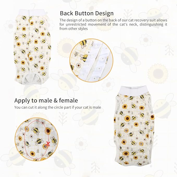 2 Packs Cat Surgery Recovery Suit Surgical Clothes Abdominal Wounds Anti-Licking Cat Bodysuit Onesie Substitute E-Collar& Cone-PurrikoPets