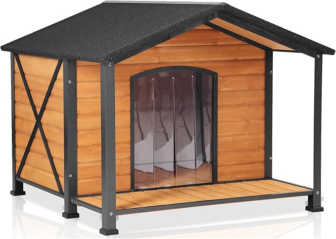 Aivituvin Outdoor Dog House with Chewproof Strong Metal Frame Outside Dog Kennel Weatherproof for Medium to Large Dogs, (41.5" L x 41.4" D x 34.1" H)-PurrikoPets