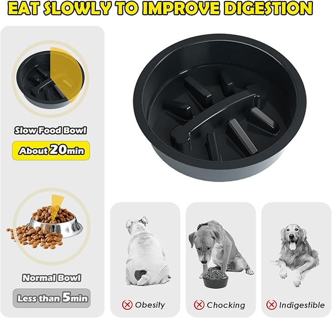 Elevated Dog Bowl Stand for Medium/Large Dogs with Slow Feeder & Mat, Adjustable Height 3.9'',5.5'',7.1'',8.7'',10.2'',11.8'', 58oz Raised Triple Dog Food Water Bowls-PurrikoPets