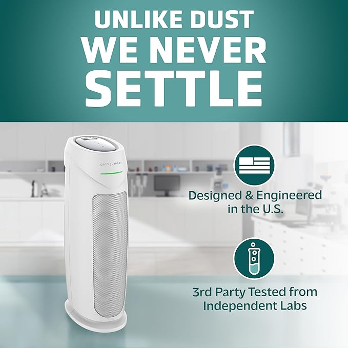 GermGuardian Air Purifier for Home, for Wildfire Smoke, Pets, Pollen, Odor, Mold Spores, Large Rooms Up to 743 Sq. Ft., with HEPA Pure Air Filter, UV-C Light, Air Quality Sensor, 22", AC4880W, White-PurrikoPets