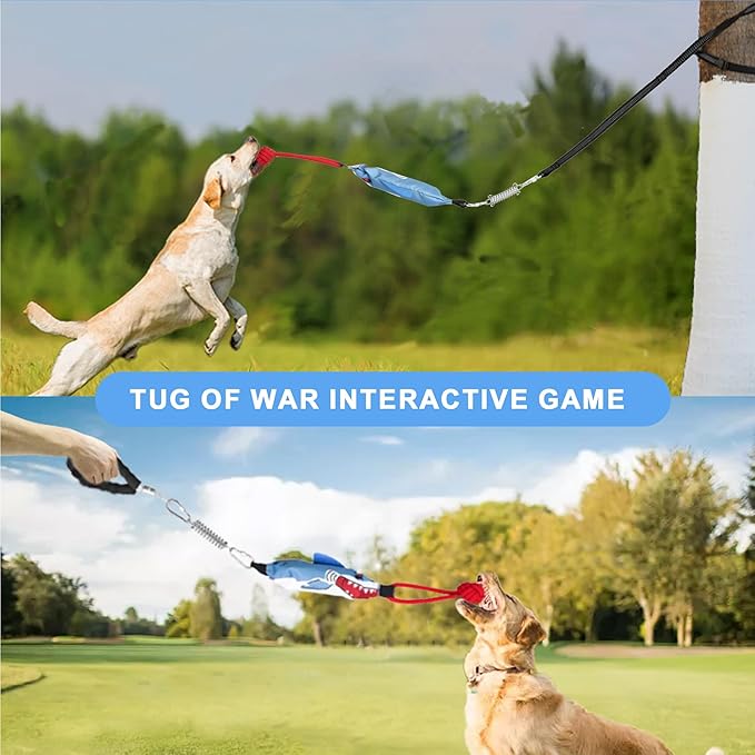 Dog Tree Tug of War Toy with Handles,Tethered Tug of War Outdoor Toy with Squeaky Self Play for Aggressive Chewers, Durable Bungee Cord with Chew Ball-PurrikoPets