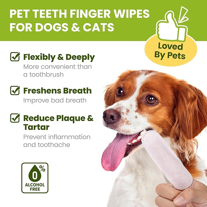 Dog Teeth Cleaning Wipes, Fresh Breath Pet Dental Finger Wipes for Dogs & Cats, Dog Dental Wipes Teeth Wipes, Lick-Safe Pet Toothbrus for Easy Removal of Tartar Buildup, Unscented, 50 PCS-PurrikoPets