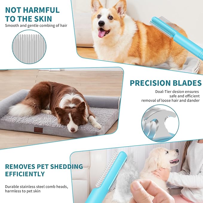 4 in-1 Pet Grooming Combo and Pet Hair Removal Soft Brush - Deshedding Dog Brush,Metal Comb for Cat and Dog,Dematting Comb,Matted Fur on Cats and Dogs-PurrikoPets