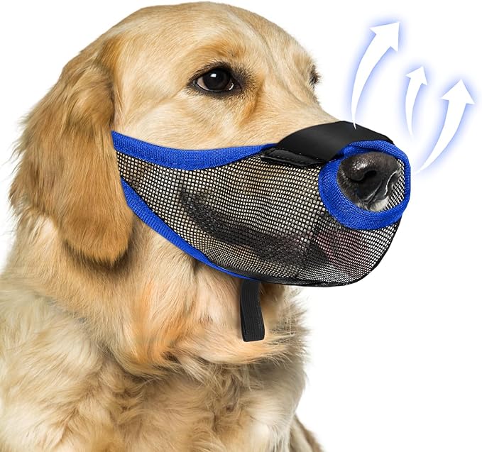 Dog Muzzle, Soft Air Mesh Muzzle for Small Medium Large Dogs Anti Biting Barking Chewing Scavenging, Breathable Adjustable Loop Pets Muzzle with Front Opening Design Allows Panting Drinking (Blue,XL)-PurrikoPets