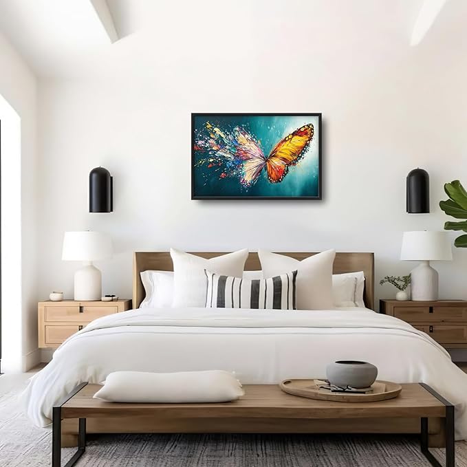 Extra Large Framed Abstract Butterfly Wall Art,Colorful Graffiti Wall Decor,Splashing Wings Pictures for Living Room,Canvas Print Painting Modern Artwork Bedroom Office Bathroom Home Decor 36L x24W-PurrikoPets