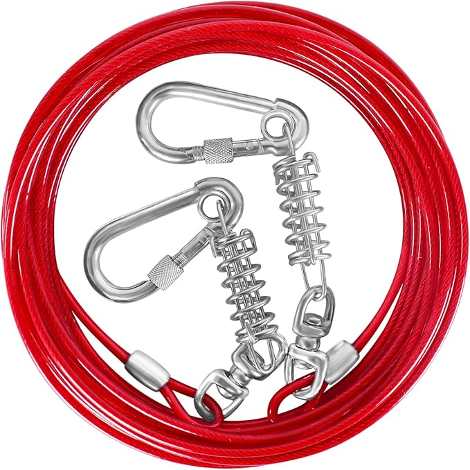 Dog Tie Out Cable - 10/15/20/25/30FT Heavy Duty for Large Dogs Up to 250LBS - Rosy Pink/Blue/Purple/Silver/Red/Green/Yellow-PurrikoPets