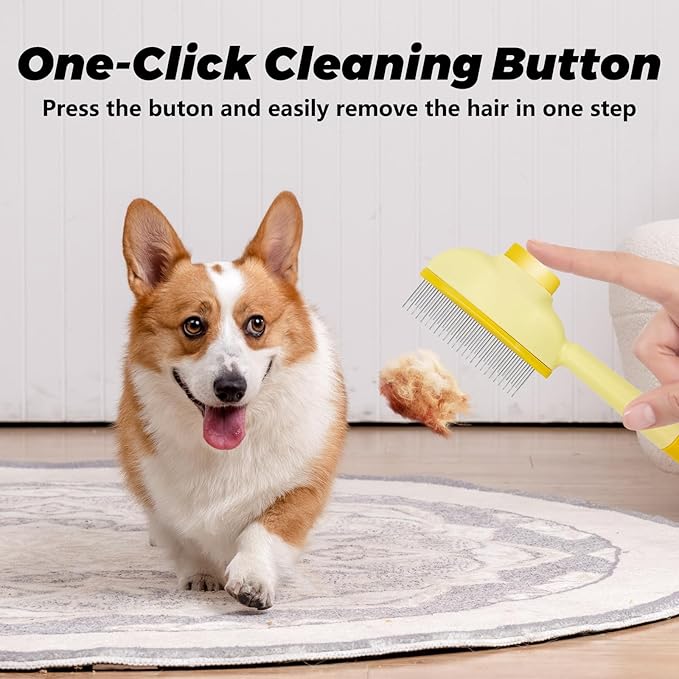 Flea Combs for Cats and Dogs with Release Button,Long & Short Stainless Steel Teeth for Deshedding, Fine Tooth Pet Brushes for Grooming Pet Hair Removal for Long and Short Hair 2 Pack-PurrikoPets