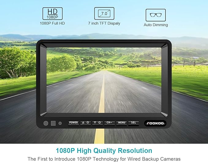 FOOKOO Ⅱ HD Backup Camera System Kit,7" 1080P Reversing Monitor+IP69 Waterproof Rear View Camera,Sharp CCD Chip, 100% Not Wash Up,Truck/Semi-Trailer/Box Truck/RV (FHD1-Wired)-PurrikoPets