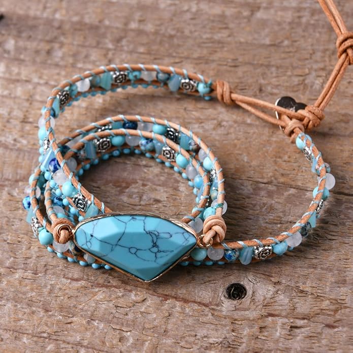 YGLINE Boho Handmade Wrap Leather Tube Crystal Stone Bracelet for Women