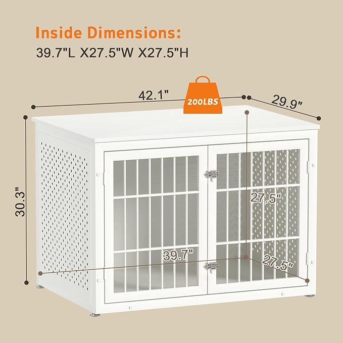 42" Heavy Duty Dog Crate Furniture for Large and Medium Dogs, Enclosed Design Wooden Metal Kennel, Wooden Cage Furniture Indoor, Decorative Dog Kennel End Table-PurrikoPets