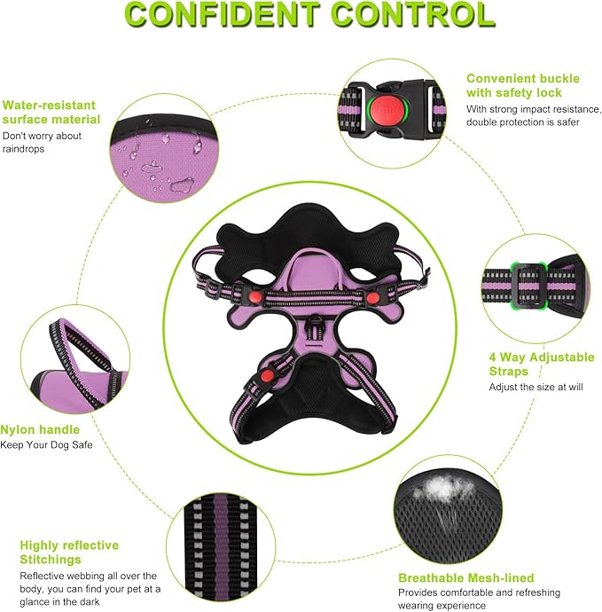 Dog Harness, Adjustable Reflective Dog Vest No Pull Dog Harness with Badge and Bow Tie for Puppy Small Medium Large Dogs-PurrikoPets