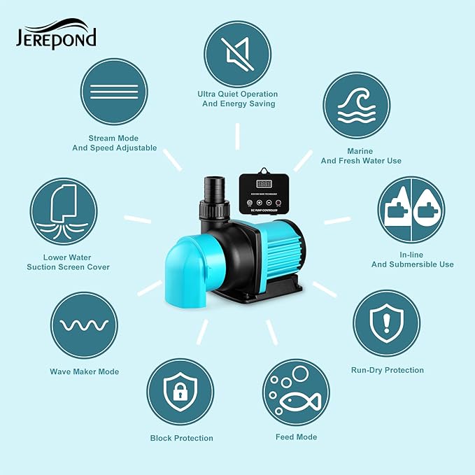 3450GPH Aquarium Return pump with LCD display controller, DC 24V 95W aquarium pump for saltwater freshwater aquarium,fish tank,sump,20 speeds ECO Quiet Submersible and inline pump-PurrikoPets