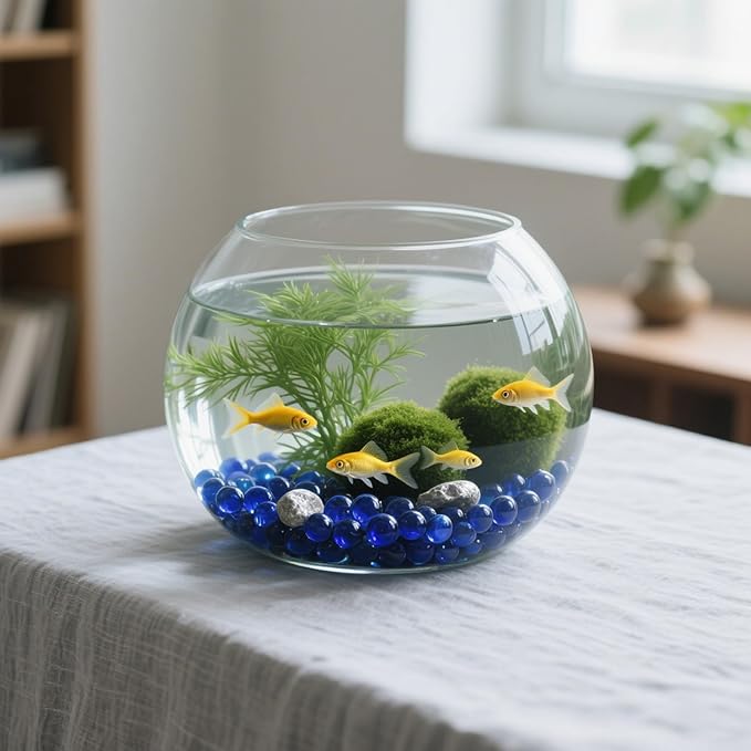 2.16LB Glass Beads Vase Filler Aquarium Gravel Decor Flat Glass Marbles Gems Pebbles Fish Tank Rocks Home Decorative Art Craft - Cobalt Blue-PurrikoPets