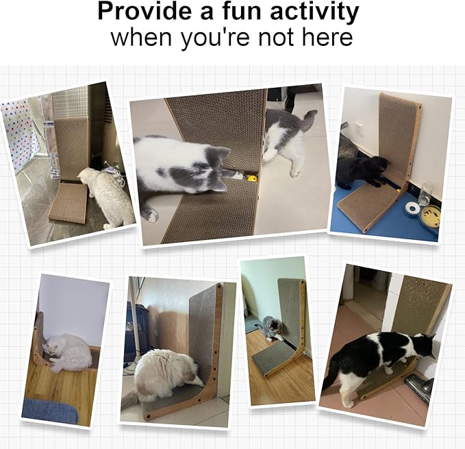 FUKUMARU Cat Scratcher, 26.8 Inch L Shape Cat Scratch Pad Wall Mounted, Cat Scratching Cardboard with Ball Toy for Indoor Cats, Large Size-PurrikoPets