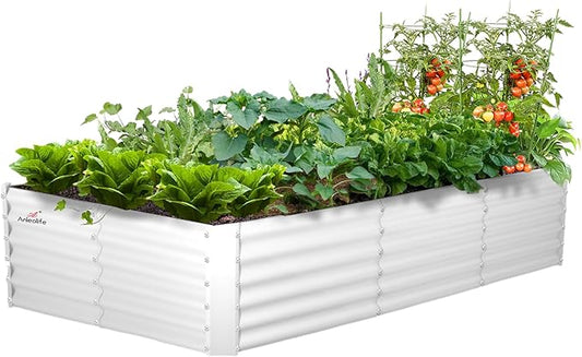 A ANLEOLIFE 8X4X1.5 ft Galvanized Raised Garden Bed, Rectangle Above Ground Modular Metal Planter Boxes Outdoor for Vegetables Flowers Herbs, Anti-Rust & Easy-Setup, Antique White-PurrikoPets