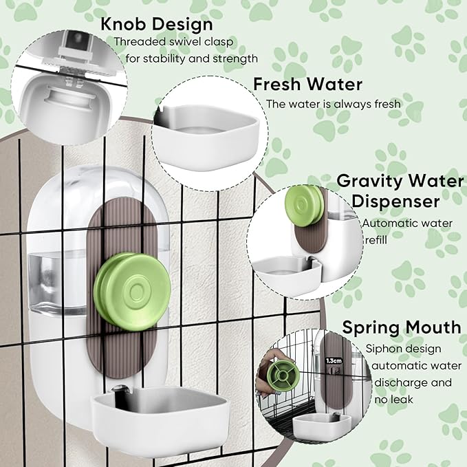 28oz Hanging Automatic Water Dispenser，Rabbit Water Bottle,Bunny Guinea Pig Ferret Water Bowl for Cage,Suitable for Small Animal Puppies(Cage Grid Spacing Over 1.2'')-PurrikoPets