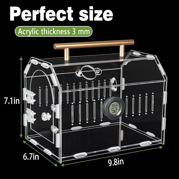 Acrylic Tarantula Enclosure – Escape-Proof Reptile Terrarium with Magnetic Lock, Front Opening for Easy Cleaning, Ideal for Jumping Spiders, Hermit Crabs & Small Pets-PurrikoPets