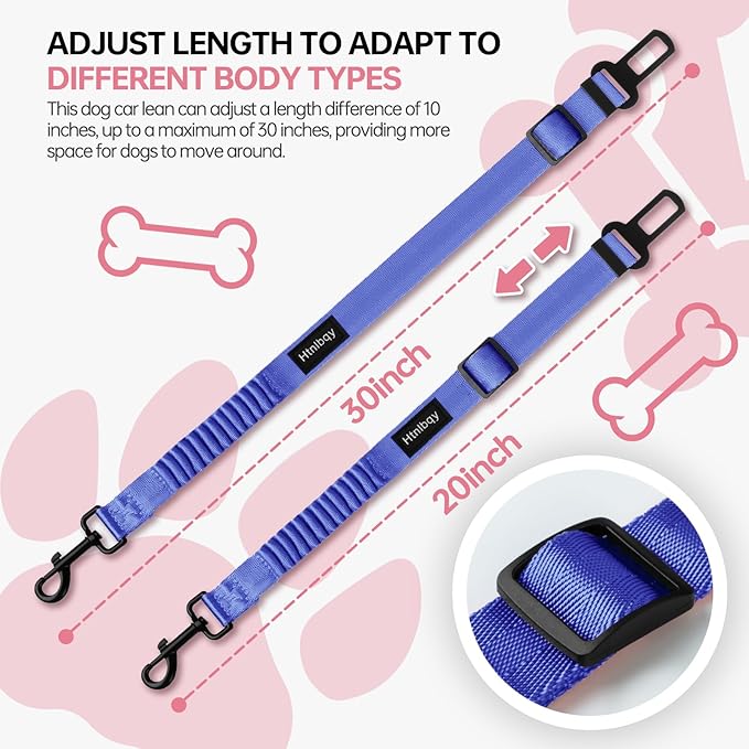 3 Pack Thickened Dog Seat Belt, Set Retractable Dog Car Adjustable Seatbelts for Vehicle Nylon Pet Safety Heavy Duty & Elastic & Durable Car Harness for Dogs, Blue-PurrikoPets