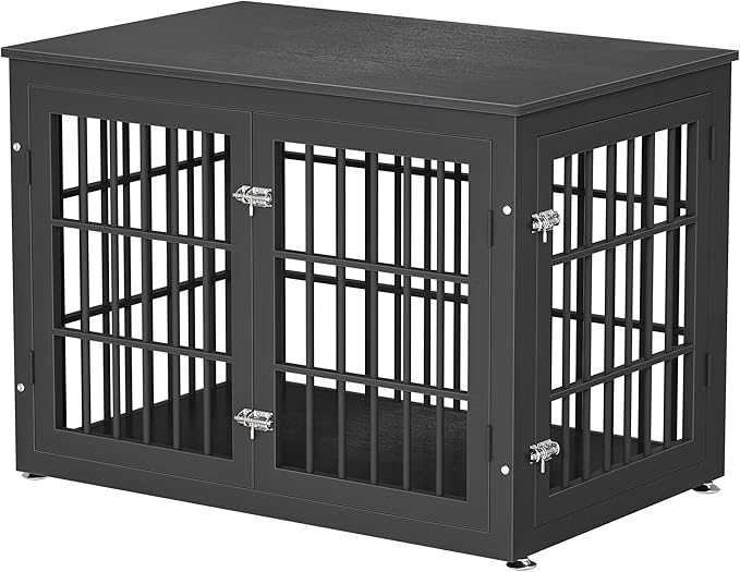 38 Inch Heavy Duty Dog Crate Furniture for Large and Medium Dogs, Decorative Pet House End Table, Wooden Cage Kennel Furniture Indoor, Black-PurrikoPets