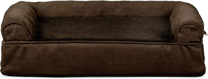 Furhaven Cooling Gel Dog Bed for Medium/Small Dogs w/ Removable Bolsters & Washable Cover, For Dogs Up to 35 lbs - Plush & Suede Sofa - Espresso, Medium-PurrikoPets