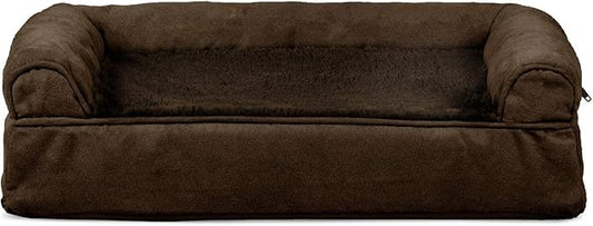 Furhaven Cooling Gel Dog Bed for Medium/Small Dogs w/ Removable Bolsters & Washable Cover, For Dogs Up to 35 lbs - Plush & Suede Sofa - Espresso, Medium-PurrikoPets