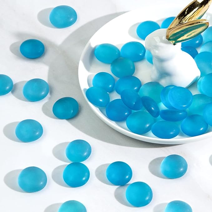 FUTUREPLUS 1LB Frosted Flat Marbles, Blue Glass Pebbles Beads Vase Fillers Decorative Fish Tank Aquarium Rocks for Centerpieces Table Decor-PurrikoPets