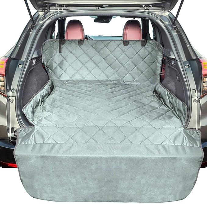 F-color SUV Cargo Liner for Dogs, Water Resistant Pet Cargo Cover Dog Seat Cover Mat for SUVs Sedans Vans with Bumper Flap Protector, Non-Slip, Large Size Universal Fit, Grey-PurrikoPets