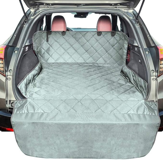 F-color SUV Cargo Liner for Dogs, Water Resistant Pet Cargo Cover Dog Seat Cover Mat for SUVs Sedans Vans with Bumper Flap Protector, Non-Slip, Large Size Universal Fit, Grey-PurrikoPets