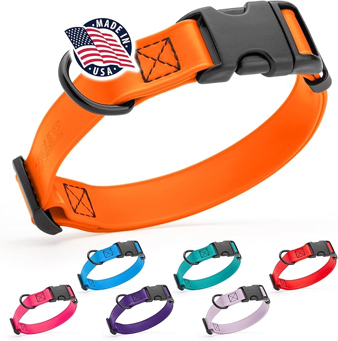 Dogline Biothane Waterproof Dog Collar with Quick Release Buckle Strong Coated Nylon Webbing with Odor- Proof for Easy Care Easy to Clean Fits Small Medium Large Dogs, Orange 5/8" W 9-14" L-PurrikoPets