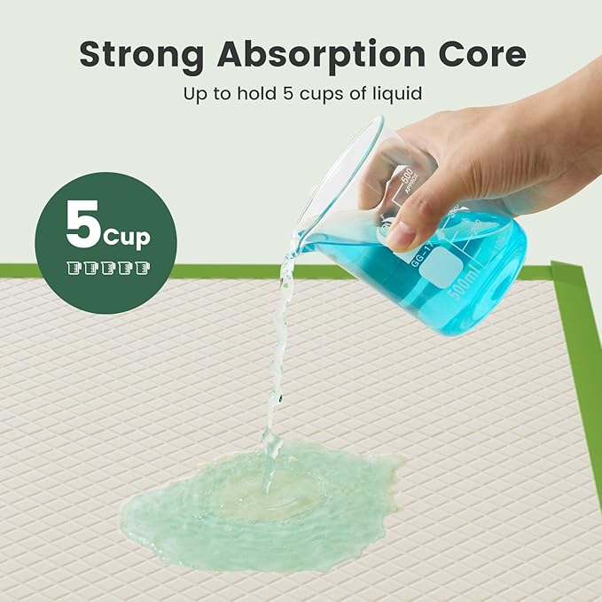 Gardner Pet Dog Pee Pads Rugular 22"x22", Thicker ECO Green Small Disposable Puppy Training Pads Super Absorbent Full Edge-Wrapping Pad for Dogs, Puppies, Doggies, Cats-(40 Count)-PurrikoPets