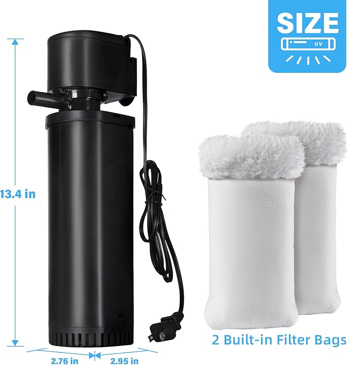 400GPH Fish Tank Filter, UV Aquarium Filter for 55-150 Gallon Turtle Tank Filter Powerful Internal Pump for Cold Plunge Saltwater Cloudywater Clear and Algae Green Killing Machine-PurrikoPets