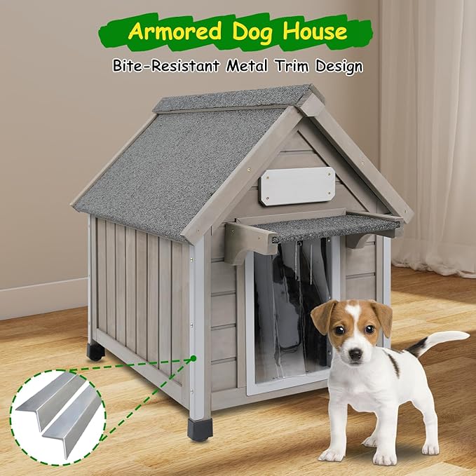 Dog House Outdoor Indoor Waterproof for Small Dog with Anti-Chewing Iron Frame, Raised Feet, Weatherproof Doghouse Kennel Puppy Shelter with Removable Floors(18" L*28.5" W*24" H)-PurrikoPets